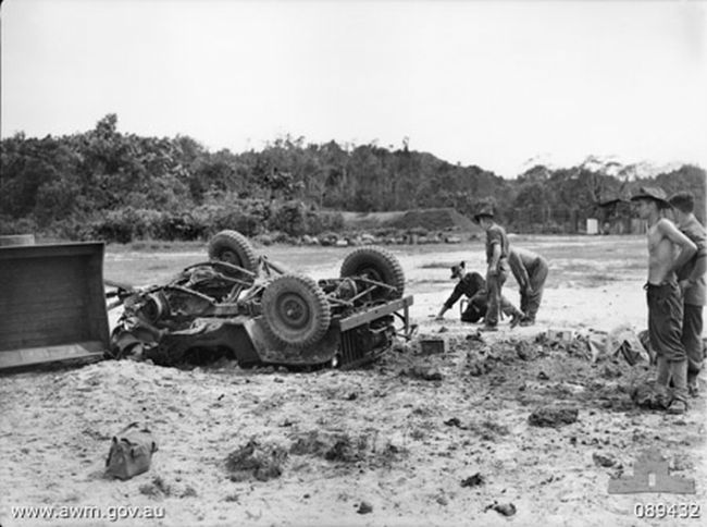 Wrecked Australian Artillery jeep