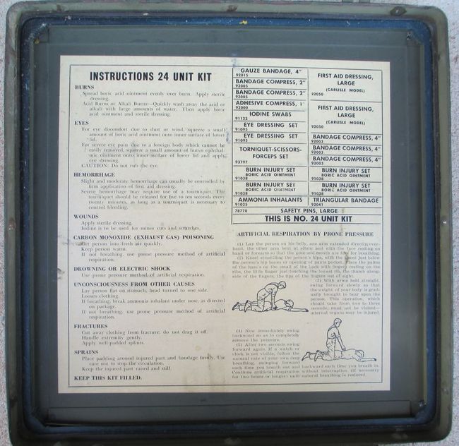 WW2 24 Unit First Aid Kit Box contents label The G503 Album