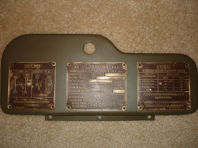 Brazilian Army MB and GPW Data Plates