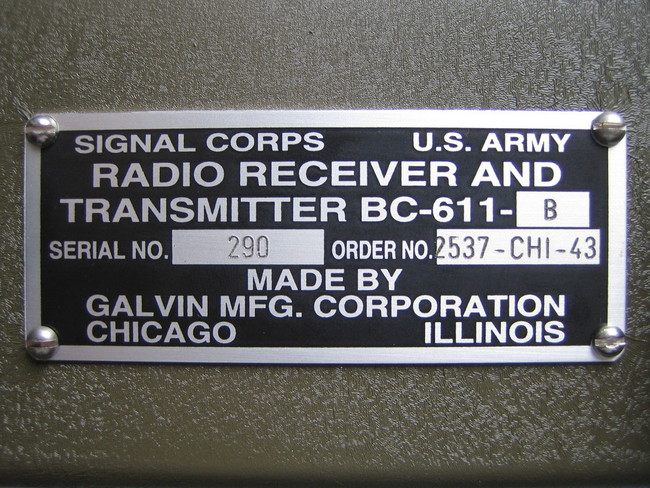 BC-611 data plate after