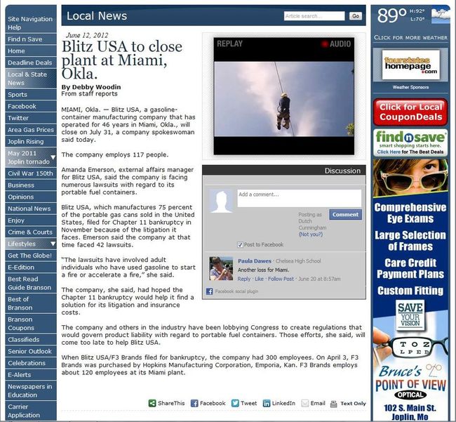 Joplin Globe article, Blitz USA