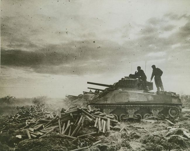 British Tank Battery Assails Germans