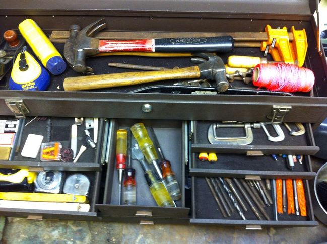 Kennedy box with woodworking tools