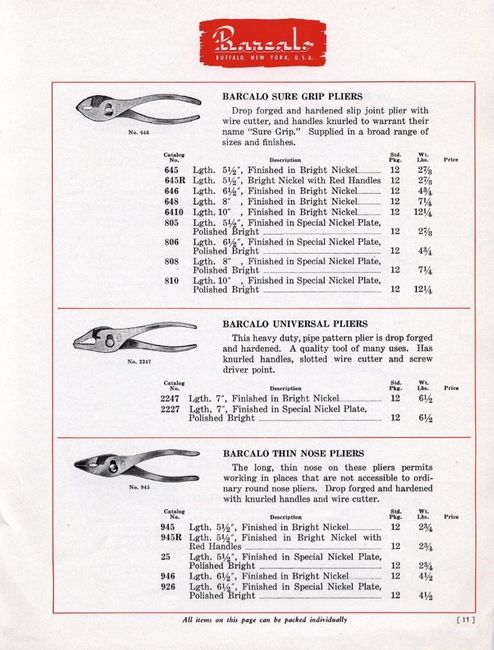 1940 Barcalo catalog plier page
