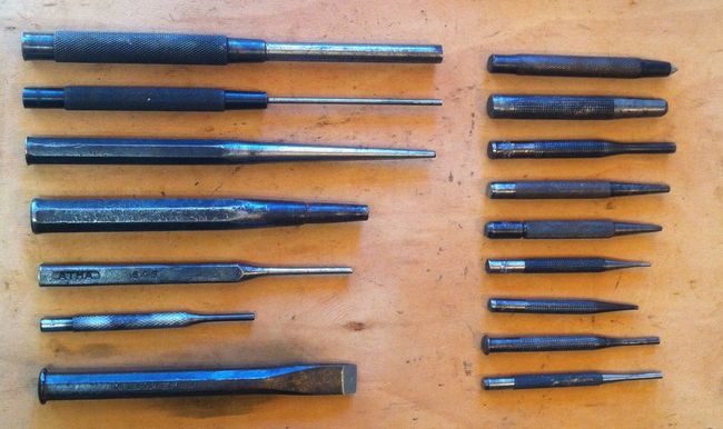 Large group of vintage punches and chisels