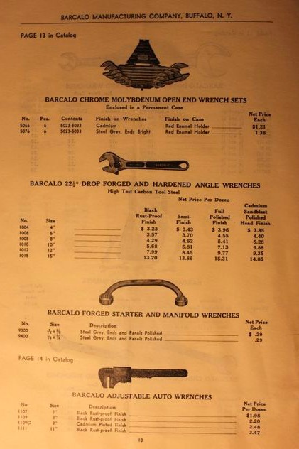 1941 Barcalo price sheet page