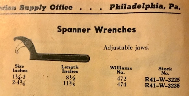 Williams adjustable spanner In the NAF catalog