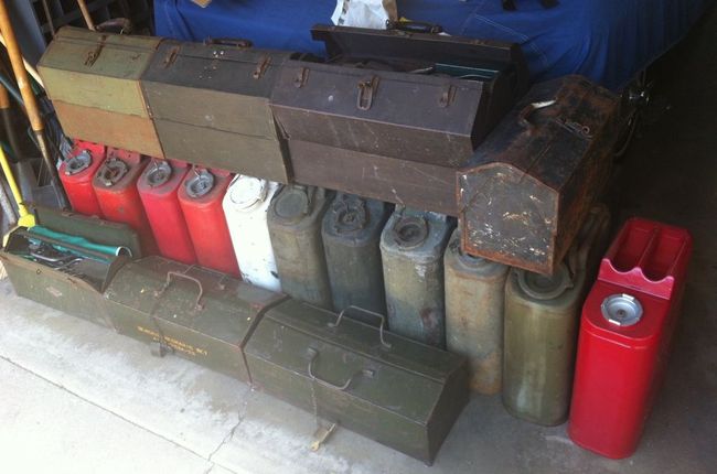 Gas can toolbox with other cans