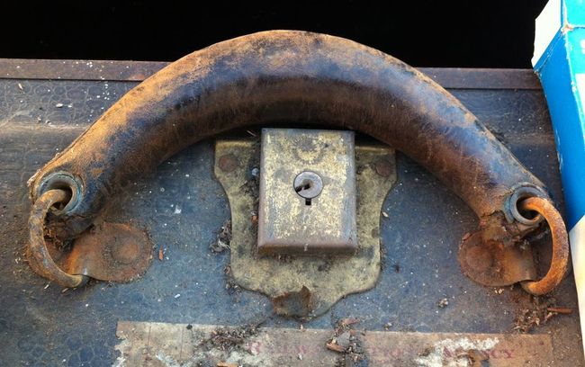Old chest with leather handle