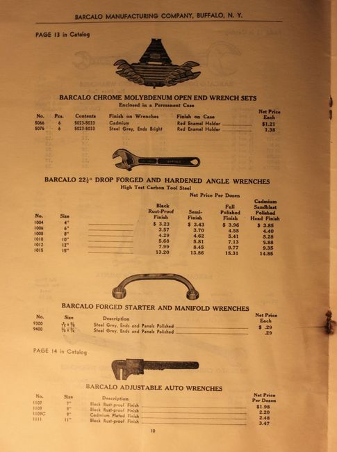 1941 Barcalo price list