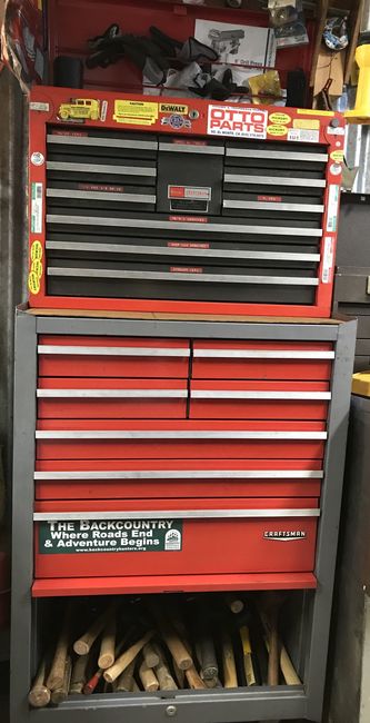 Cabin Craftsman toolbox filled with tools