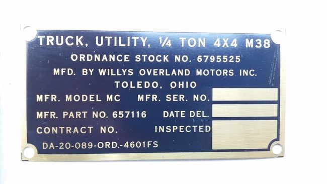 WILLYS MC M38 CONTRACT ...4601FS