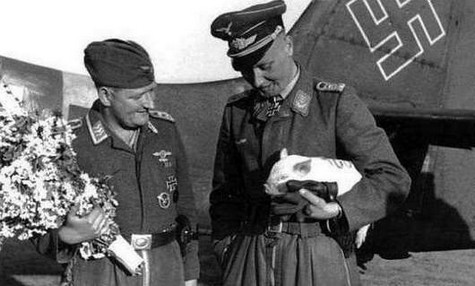 German officer with piglet