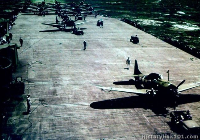 Jeeps on USS Essex. August 1943.