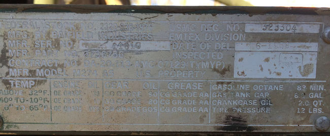 M274 Mule Data Plates