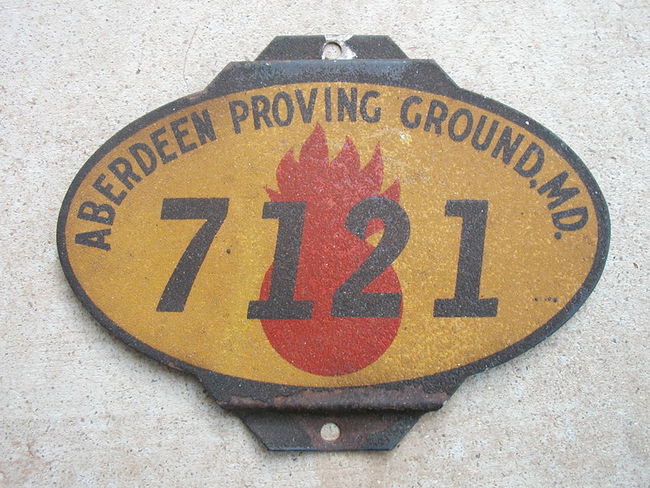 WW2 Aberdeen Proving Grounds registration plate