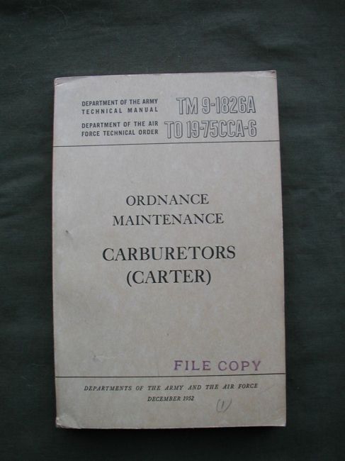 1952 Carter Carburator TM 9-1826A