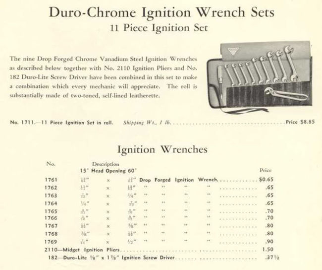 Duro Ignition Wrench Set 1935 advert