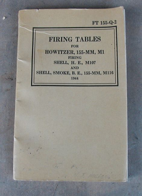 1944 Firing Tables for 155MM M1 Howitzer