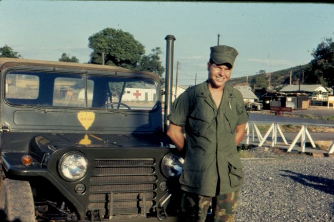 Gary Fox, Dad's driver in front of Dad's M151 in DaNang