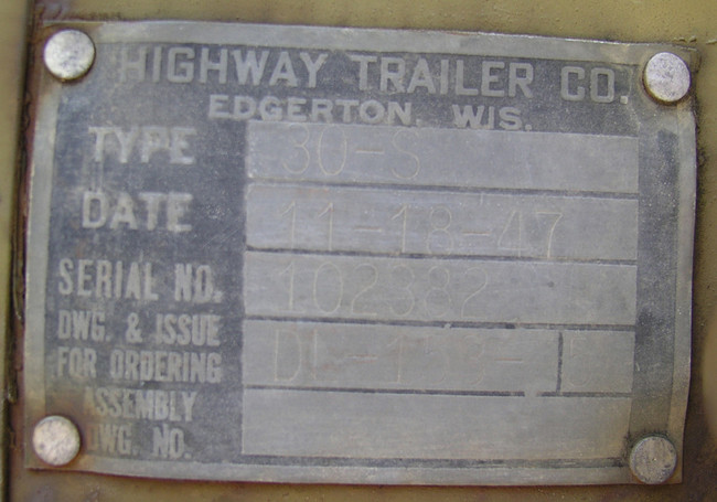Highway Trailer 30-S data plate