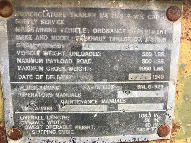 Fruehauf T1 G529 DataPlate