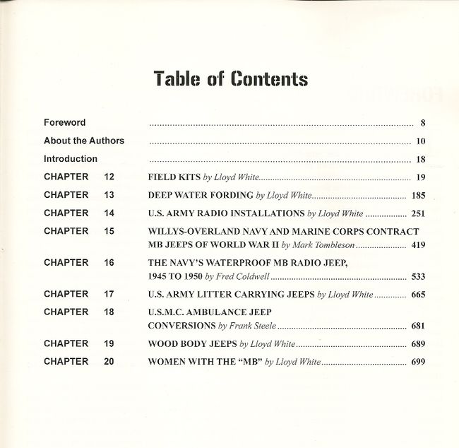 Lloyd White Volume 2 Table of Contents