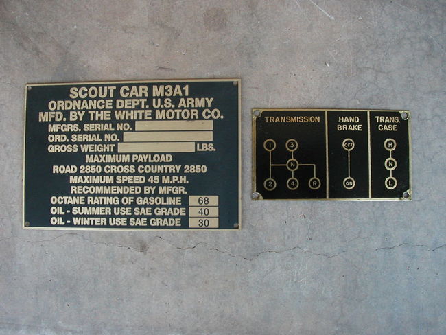 M3A1 Scout Car Dataplates