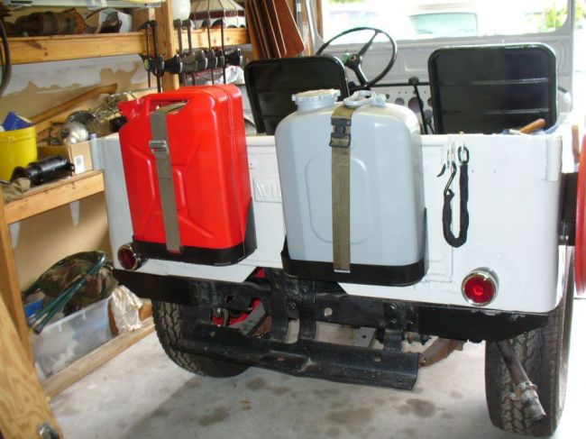 Gas/Water can holders attached