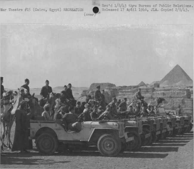 The Pyramids the Sphinx and the jeeps. 13 Dec. 1942.