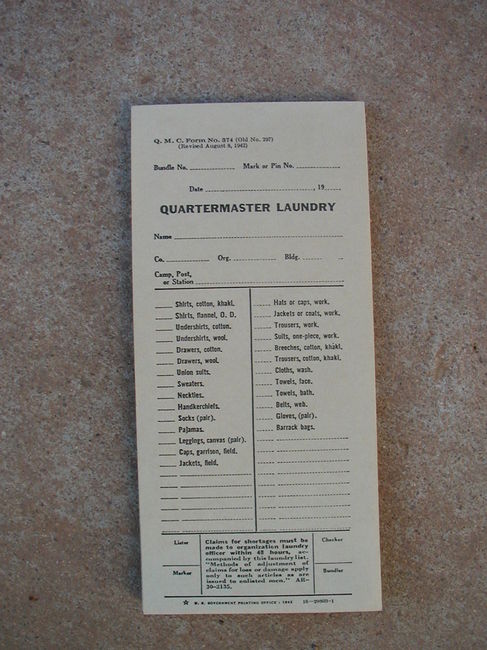 NOS WW2 Quartermaster Laundry Tickets