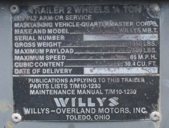 Willys data plate on 1950 trailer