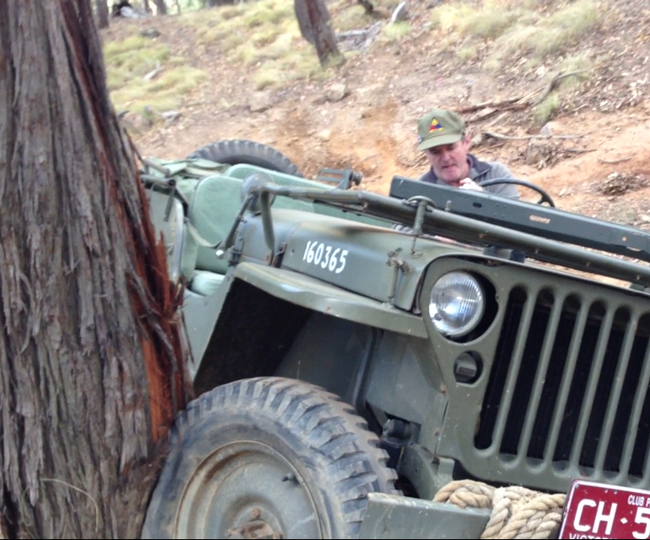 Jeep stuck on tree