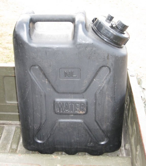 Black plastic WATER cans